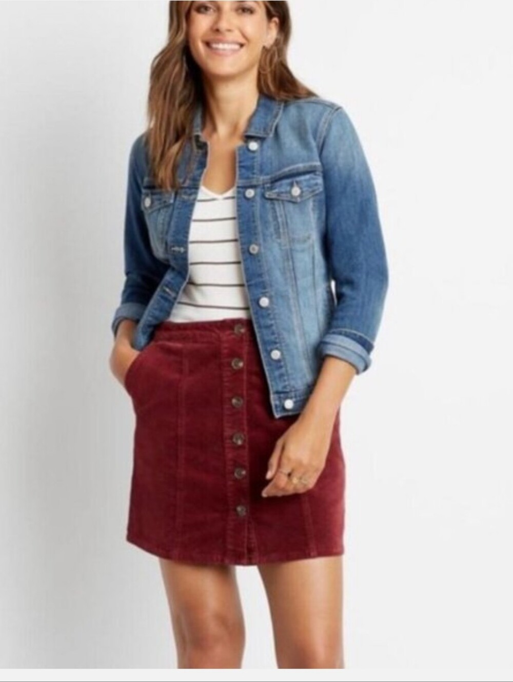 Maurices Button-Front Mini Skirt in Wine Red